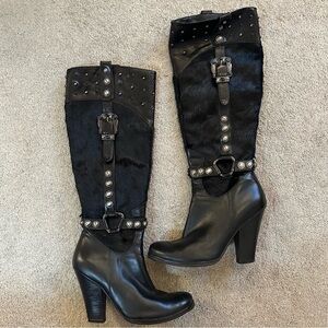 Vintage HOUSE OF DERÉON Beyoncé Leather Fur knee high Boots sz 6.5